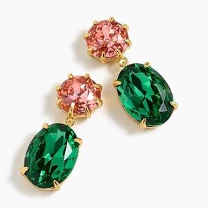 J. Crew Pink and Emerald Green Crystal Drop Earrings